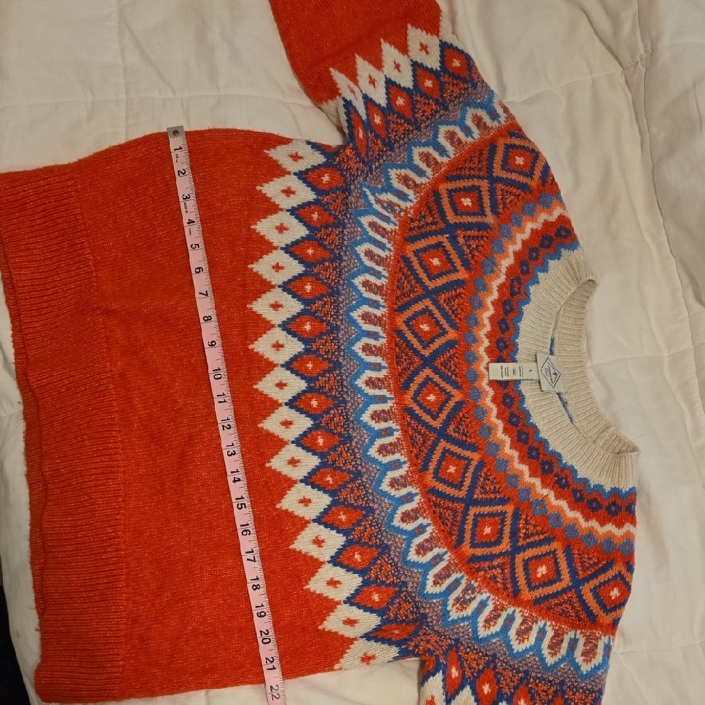 St John's Bay Classic Orange, White, and Blue Geometric Sweater,sz L